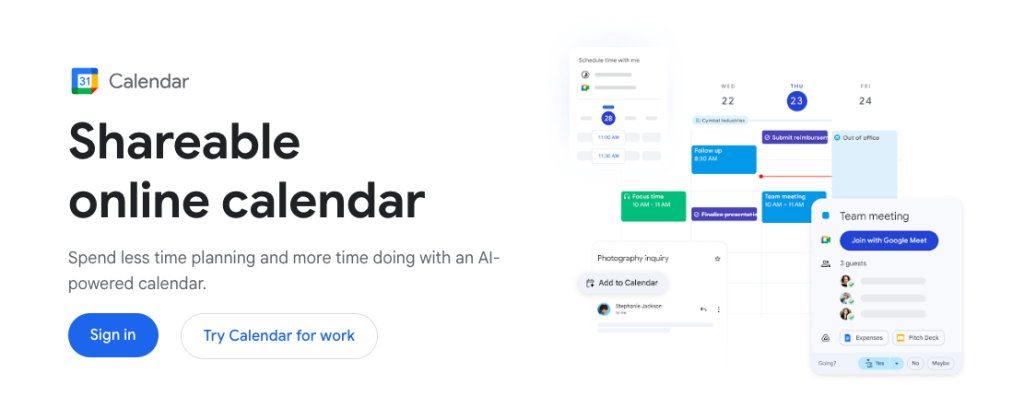Google Calendar showing color coded time blocking schedule for ADHD productivity and organization
