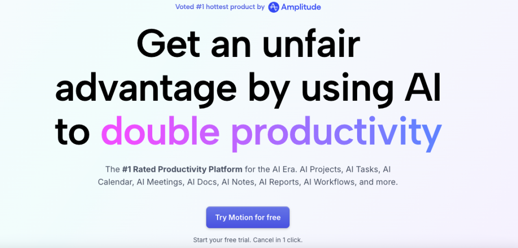 Motion app showing AI generated daily schedule with automatic time blocking for ADHD professionals