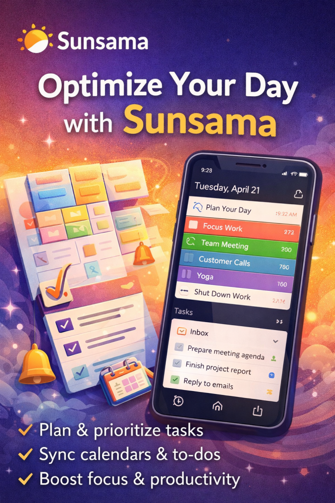 Sunsama app interface showing daily planning and time blocking for ADHD professionals to improve focus and productivity