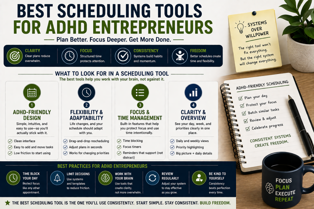 best scheduling tools for ADHD entrepreneurs to improve focus productivity and time management