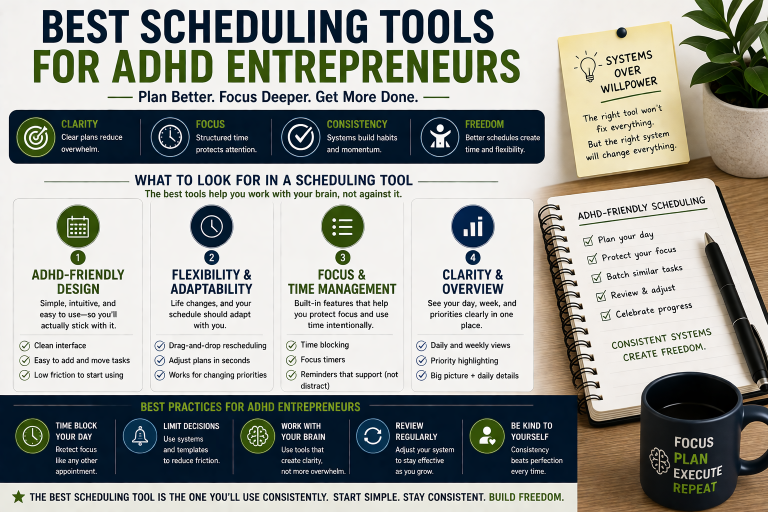 best scheduling tools for ADHD entrepreneurs to improve focus productivity and time management