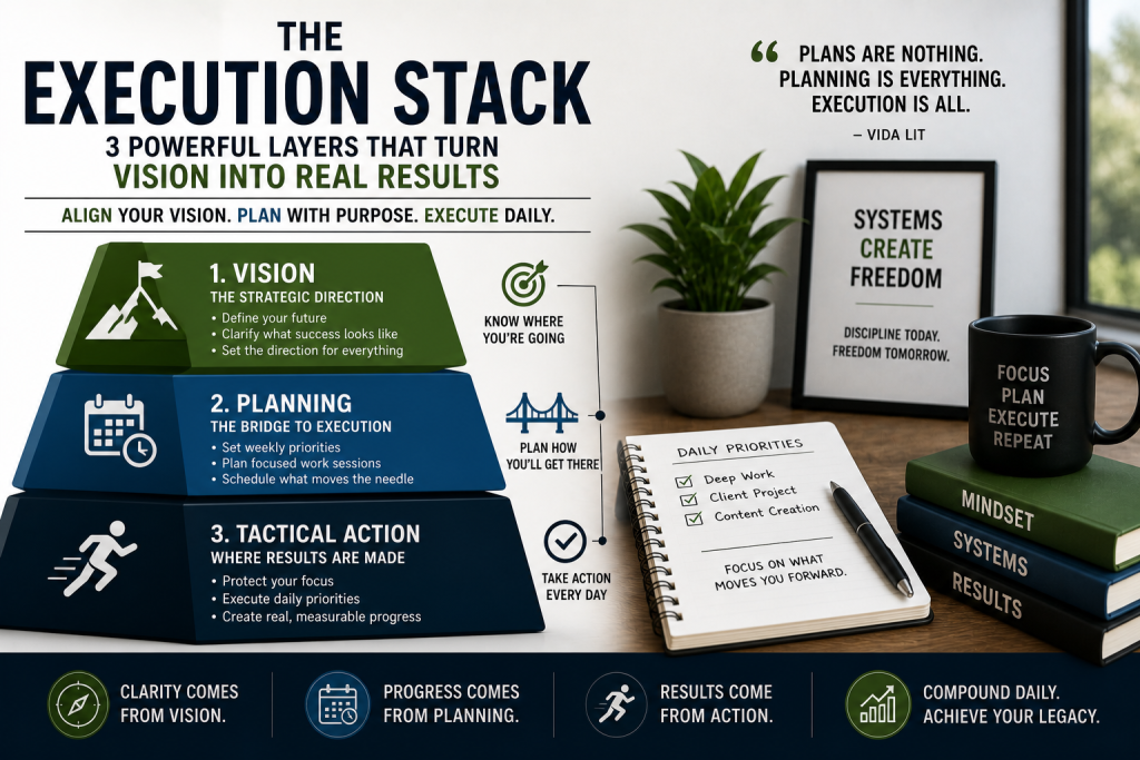 execution stack productivity framework with vision planning and tactical action
