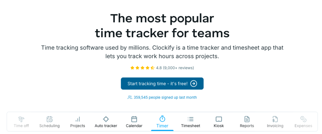 Clockify free time tracking software for ADHD freelancers with calendar and project tracking