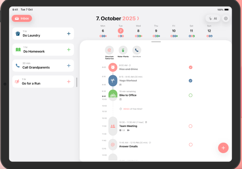 Structured App digital planner for ADHD professionals with visual scheduling and time blocking