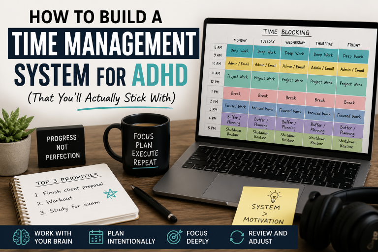How to Build a Time Management System for ADHD using time blocking, priorities, and productivity tools.