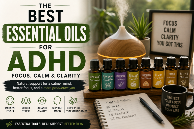Best Essential Oils for ADHD to support focus, calm, mental clarity, and emotional regulation as part of a healthy daily routine.