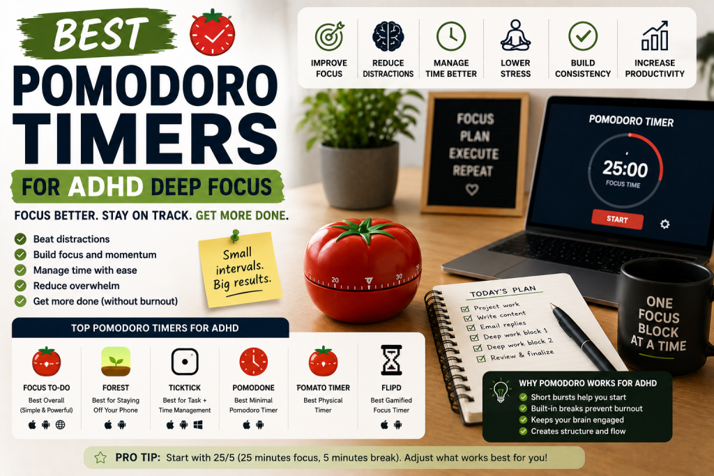 Best Pomodoro Timers for ADHD Deep Focus to improve concentration, reduce distractions, and build consistent focus sessions.