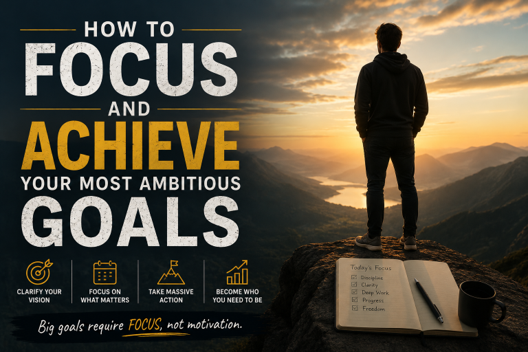 How to Focus and Achieve Your Most Ambitious Goals by eliminating distractions, building discipline, and taking consistent action every day.