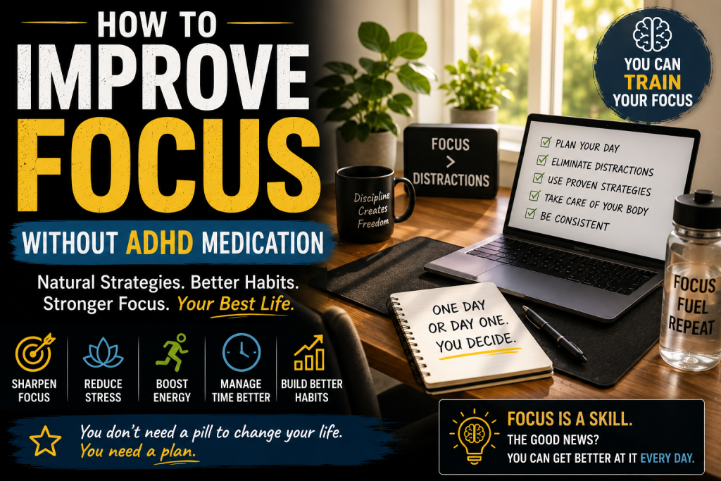 How to Improve Focus Without ADHD Medication using natural strategies, healthy habits, and proven productivity techniques.
