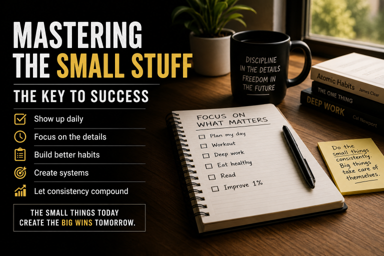 The Key to Success is mastering the small things through discipline, consistent habits, and attention to detail every day.